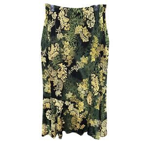 Choices Vintage Skirt Long Elastic Waist Green Floral Stretchy XL Forest Garden